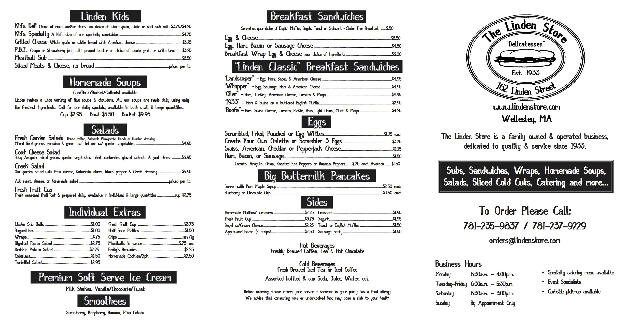 Linden Store Breakfast Menu