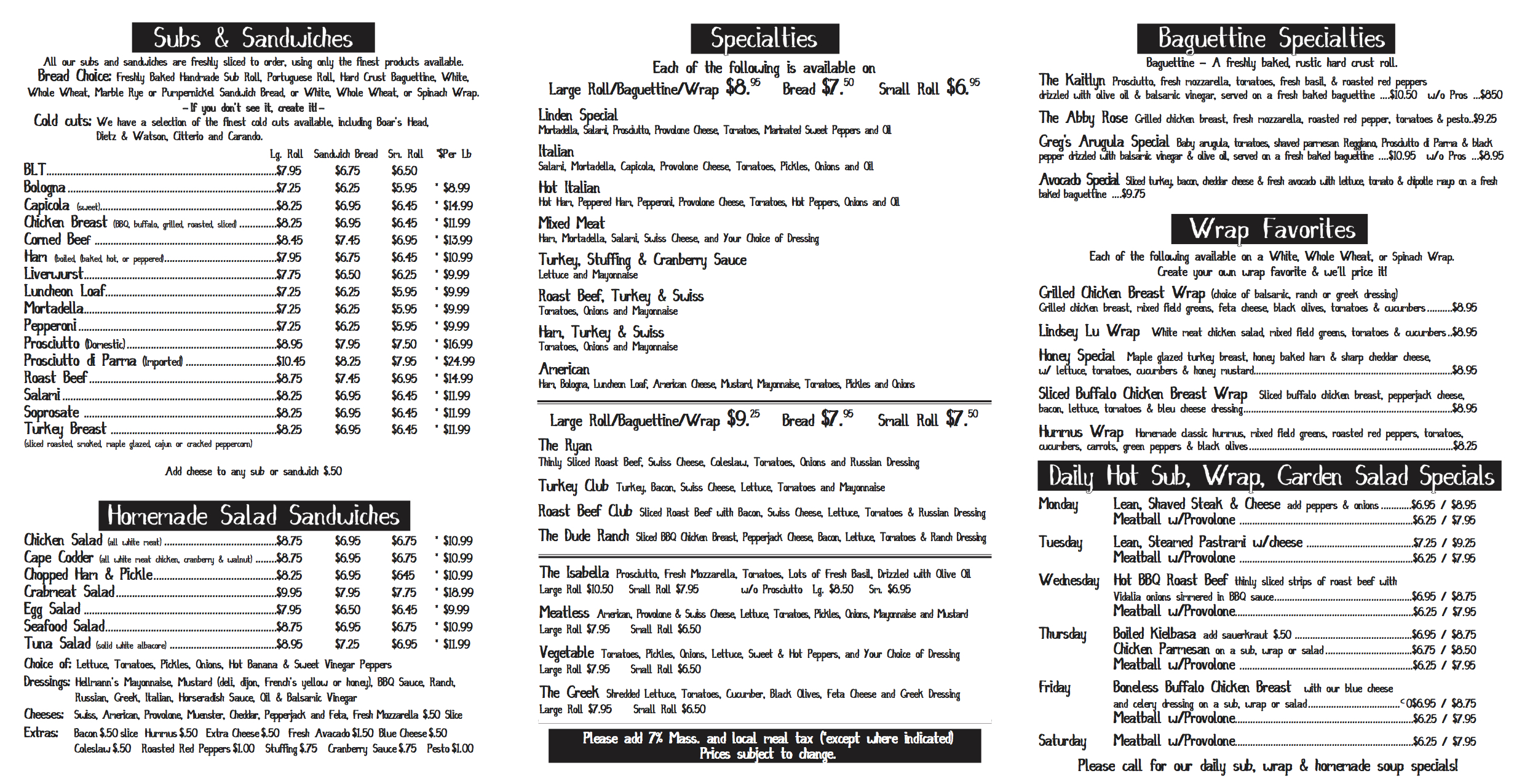 Linden Store Lunch Menu