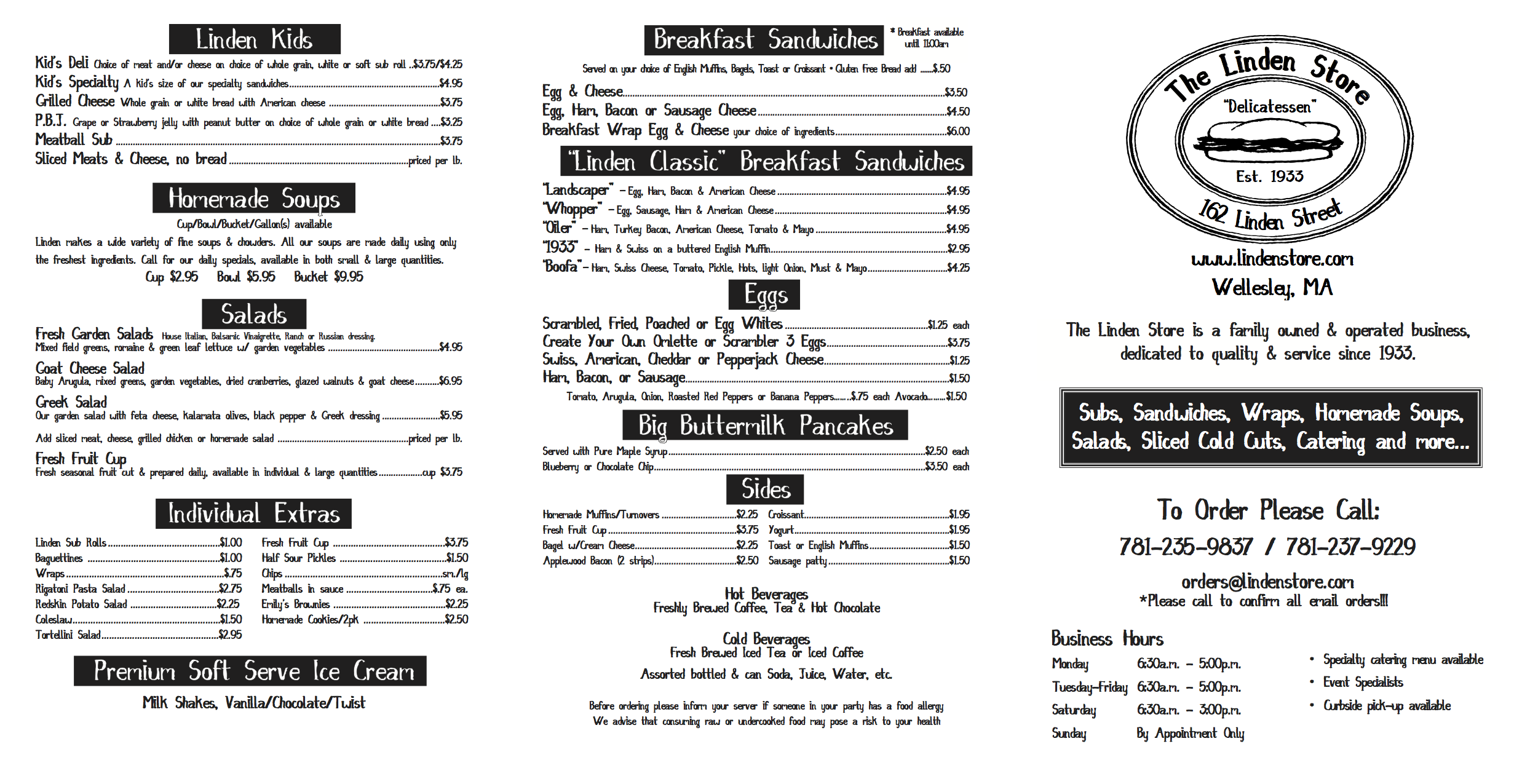 Linden Store Breakfast Menu
