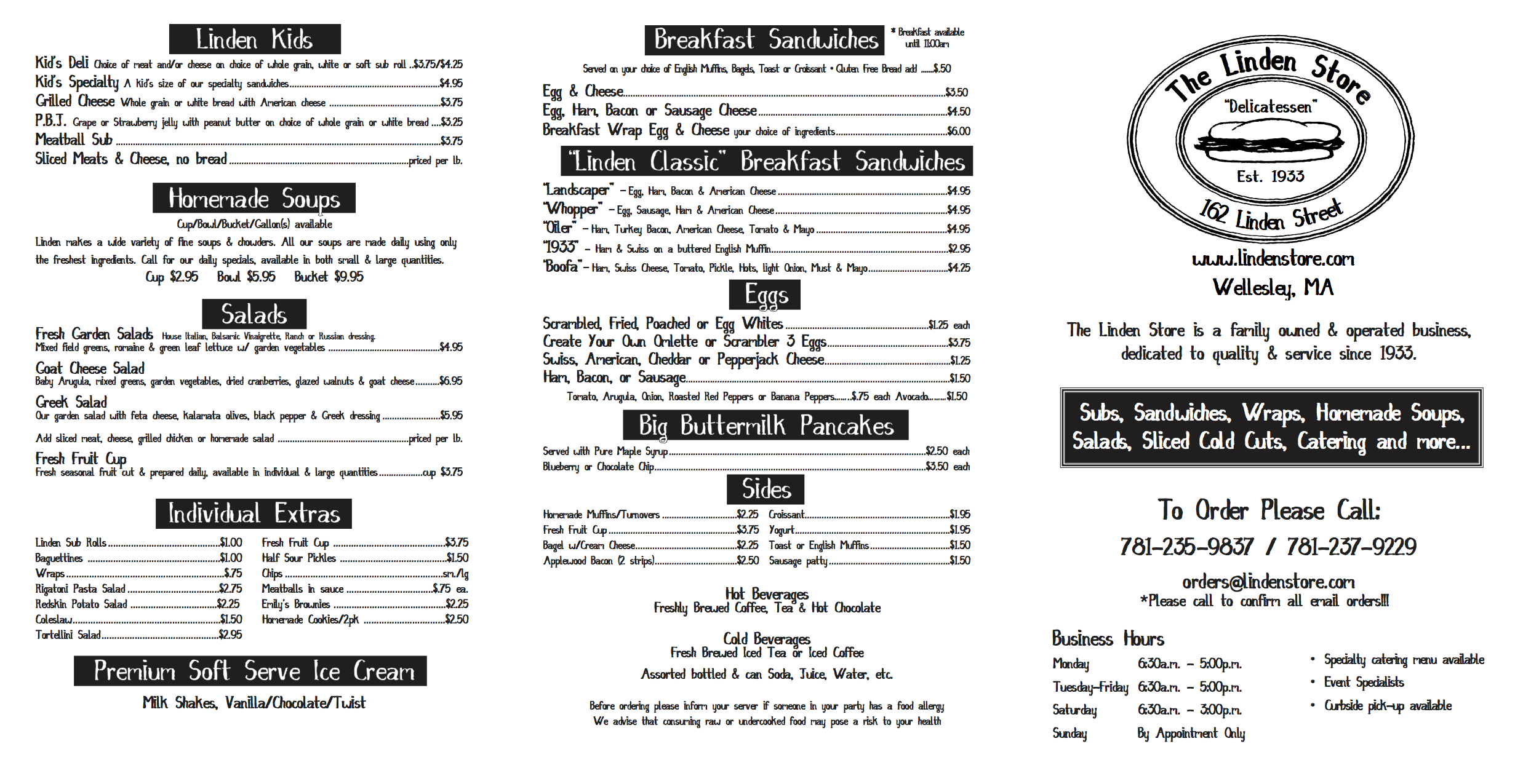 Linden Store Menu Breakfast and Lunch