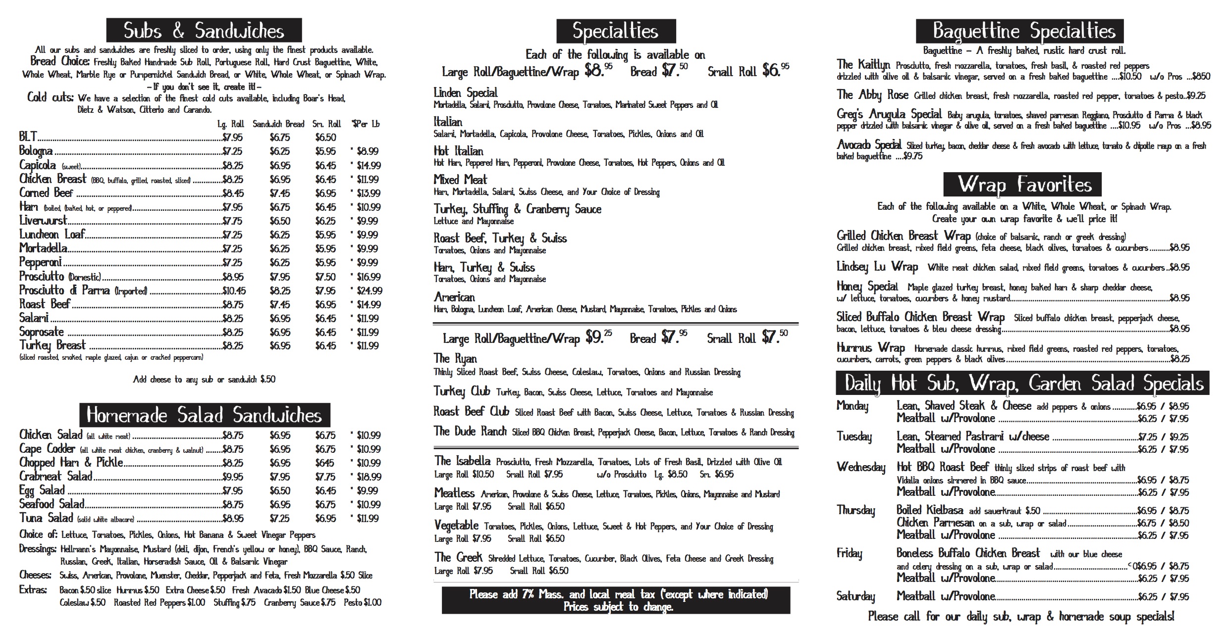Linden Store Lunch Menu