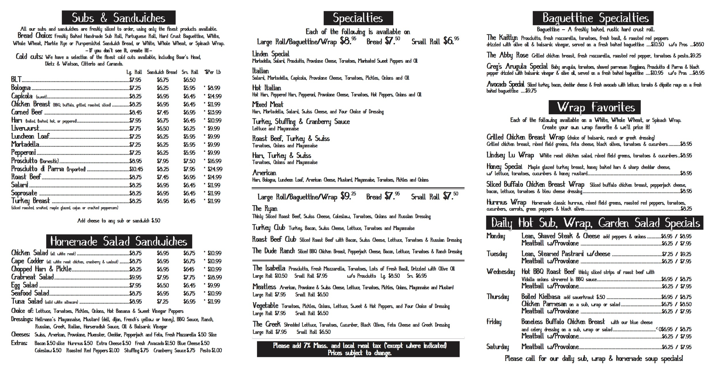 Linden Store Lunch Menu