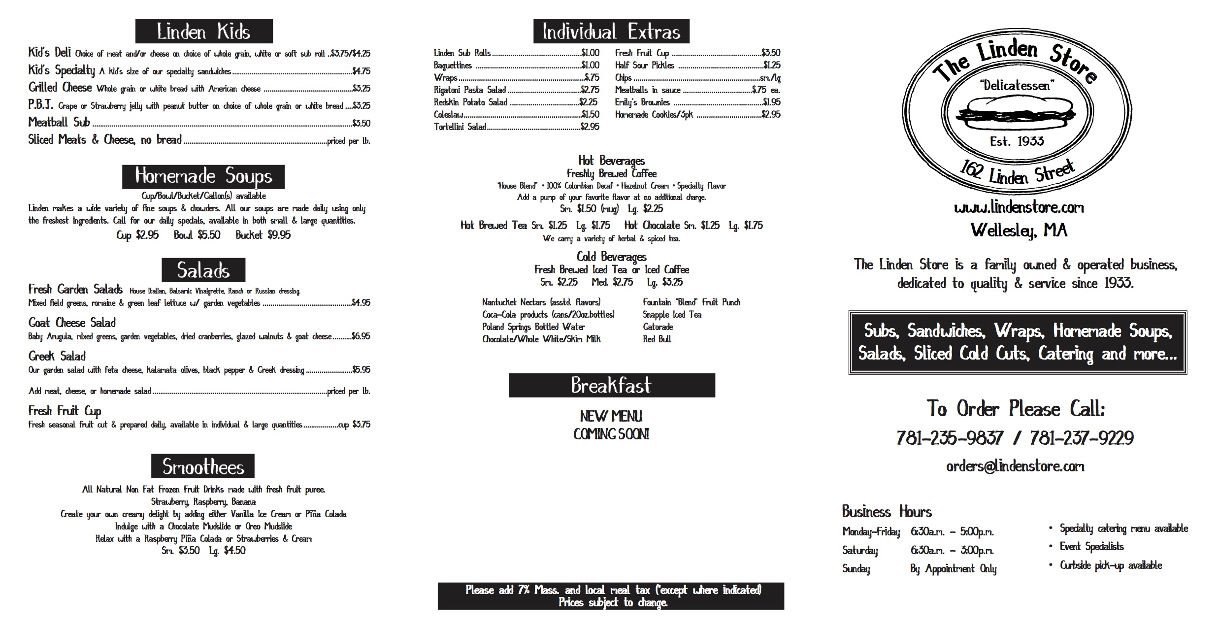 Linden Store Menu