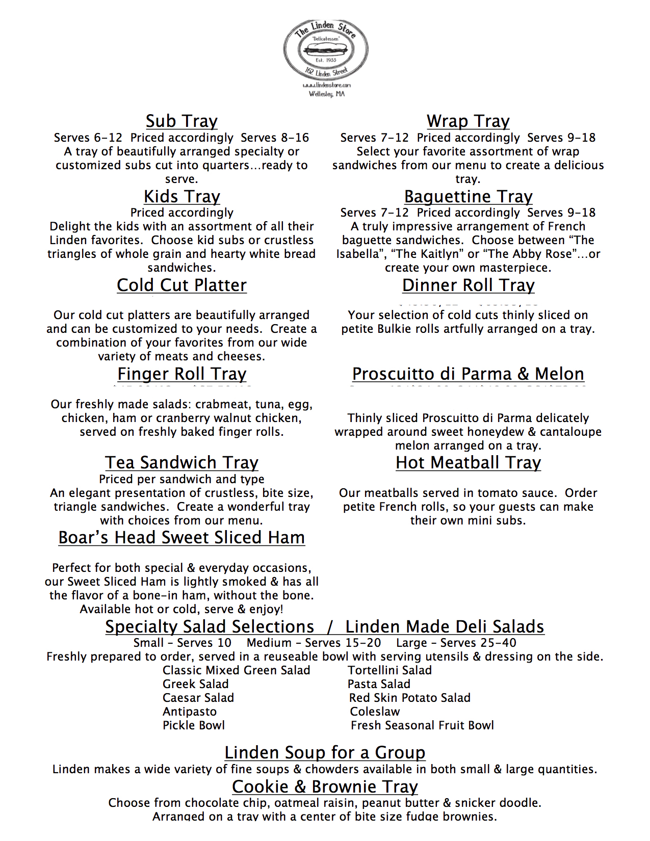 Linden Store Catering Menu
